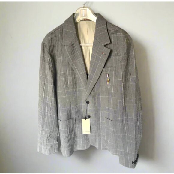 Scotch Soda Check Single-Breasted Blazer Mens XL Gray Seersucker Lightweight - Picture 5 of 12